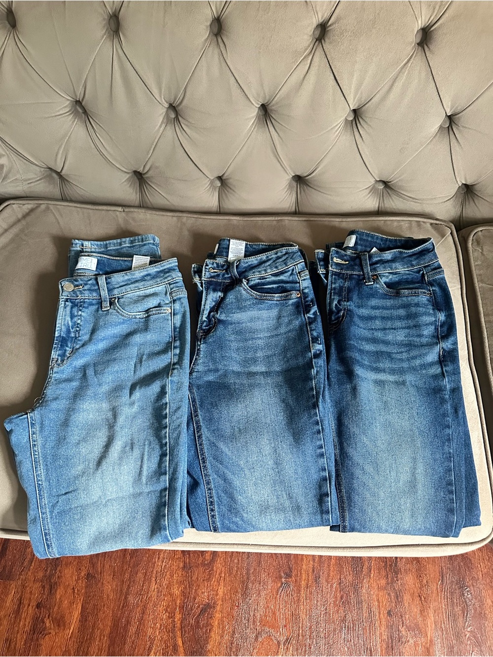 Time and Tru Women's Skinny Jeans Trio - Light to Dark Blue Washes
